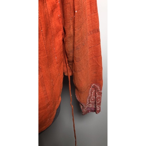 Vtg Y2K Boho Blouse Cervelle Sequin Metallic  Bandhani Print Orange S DAMAGED - Picture 11 of 14